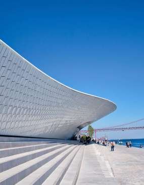Lisbon, Portugal-October 17, 2017: Famous MAAT Museum in Lisbon near river Tagus and Landmark 25 of April bridge